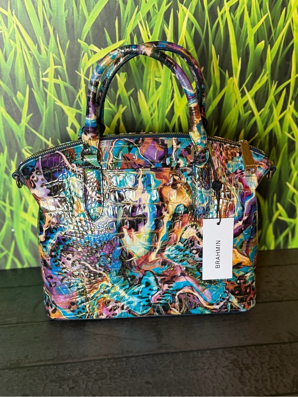 Brahmin Euphoria Duxbury Satchel Animal Colorful Print Leather NWT - Picture 10 of 13
